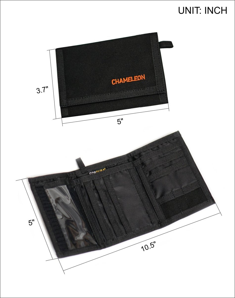Chameleon Tactical Trifold Wallet – Military - Grade Nylon, Slim Front Pocket Design, ID & Coin Holder, Water - Resistant Gear for Men - Black - Leather Wallet for Men | Chameleon Wallets