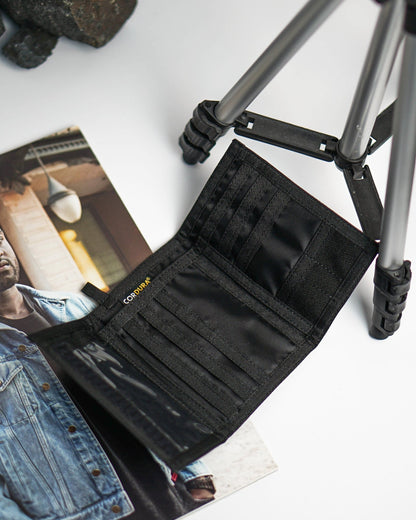Chameleon Velcro Trifold Mens Wallet - Military Tactical Men Wallets - ID Card Holder - Canvas Thin Front Pocket Travel Wallet - Coin Zipper Pocket - Black - Leather Wallet for Men | Chameleon Wallets