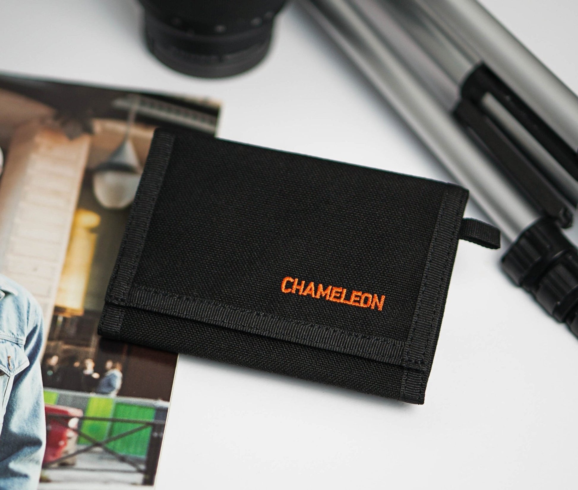 Chameleon Velcro Trifold Mens Wallet - Military Tactical Men Wallets - ID Card Holder - Canvas Thin Front Pocket Travel Wallet - Coin Zipper Pocket - Black - Leather Wallet for Men | Chameleon Wallets