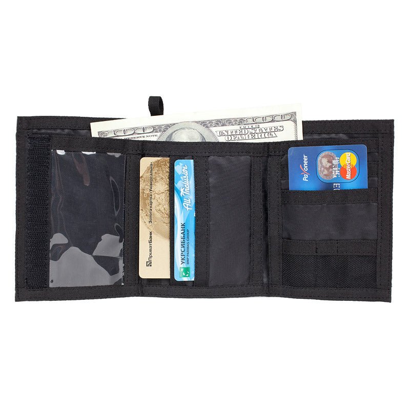 Chameleon Velcro Trifold Mens Wallet - Military Tactical Men Wallets - ID Card Holder - Canvas Thin Front Pocket Travel Wallet - Coin Zipper Pocket - Black - Leather Wallet for Men | Chameleon Wallets